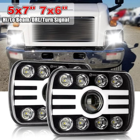 CHUSYYRAY Pair 7x6" LED Headlight High Low DRL Turn Signal for GMC C6500 C7500 Topkick 1997-2009