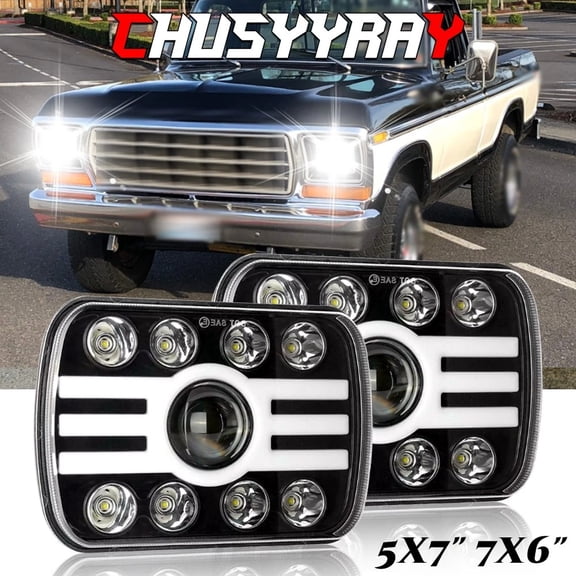 CHUSYYRAY Pair LED Headlights High Low Beam DRL Turn Lamp for Ford F 150 F 250 F 350 1978-1986