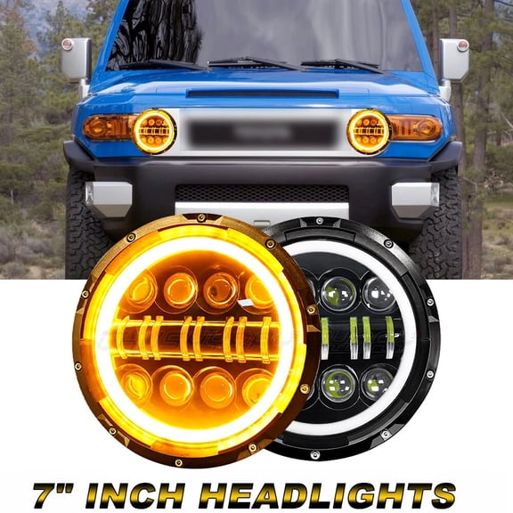 CHUSYYRAY Pair for FJ Cruiser 2007-2014 7"Inch Round Headlights Combo Hi/Lo Beam DRL