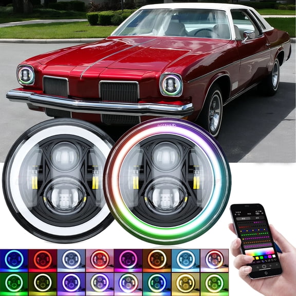 CHUSYYRAY RGB 7" Inch Round LED Headlights Halo for Oldsmobile Cutlass Supreme 1973-1975