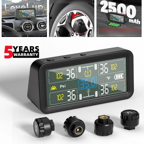 CHUSYYRAY Solar Wireless TPMS Tire Pressure Monitoring System, Real-Time Pressure & Temperature Monitor, 4 External Sensors, Solar & Type-C Charging, 144 PSI, Black