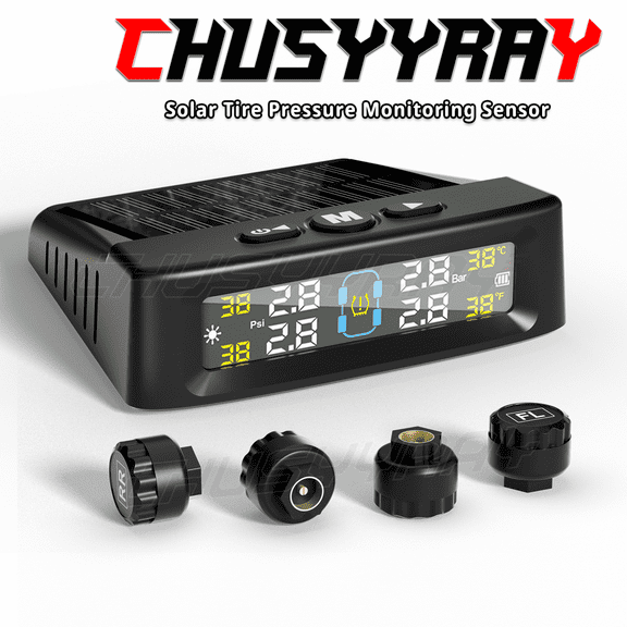 CHUSYYRAY Tire Pressure Monitoring System TPMS Kit + 4 Internal Sensors Car Solar Wireless