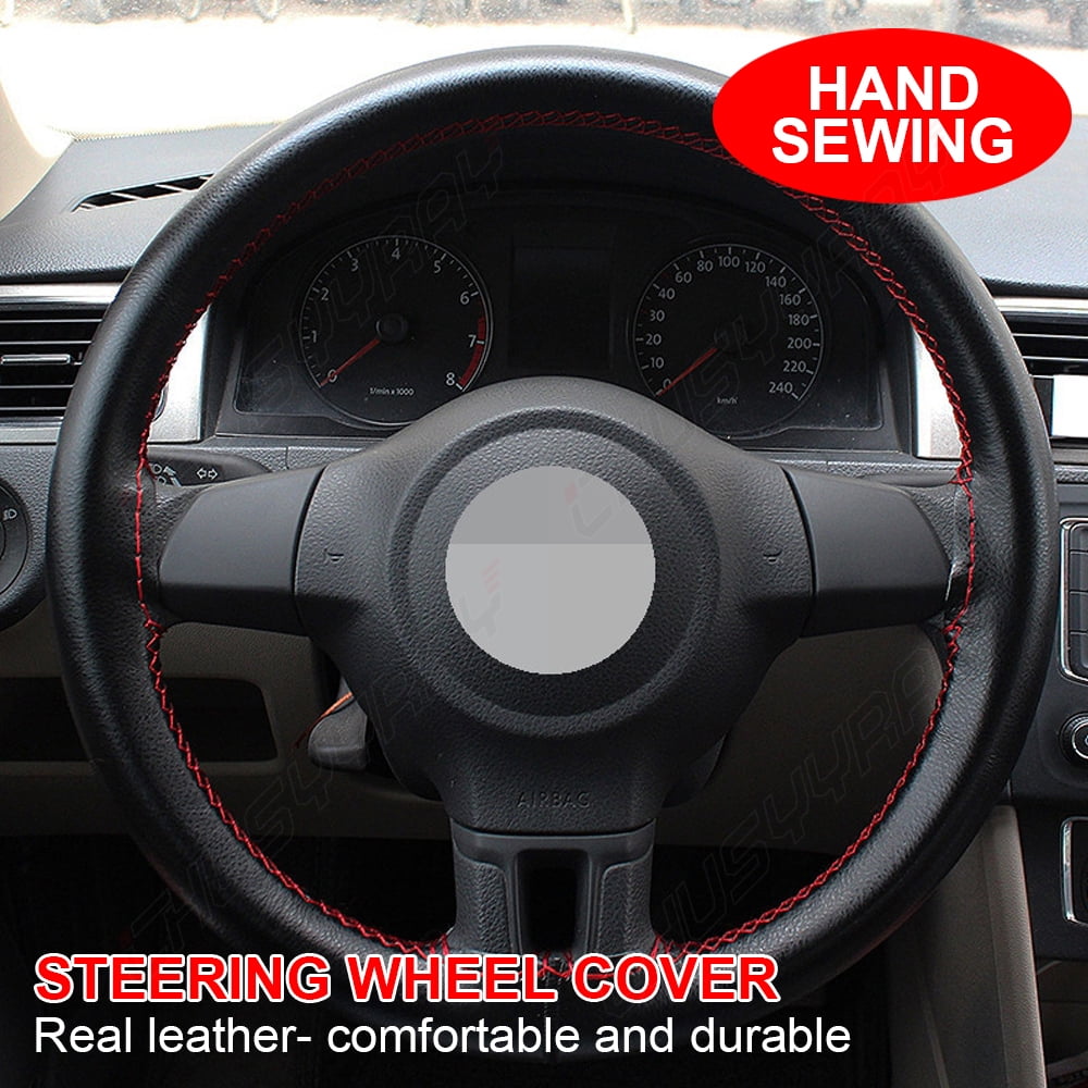 CHUSYYRAY Universal Truck Steering Wheel Cover Genuine Leather Stitch