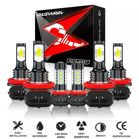 CHUSYYRAY for 2008-2014 Cadillac Cts Sedan LED Headlight High Low Beam & Fog Light Bulbs Upgrade Kit 6000K White 6x