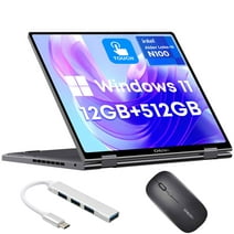 CHUWI 10.51" 360° Touchscreen Laptop 512GB SSD 12GB RAM,12th Gen Intel Alder Lake N100(Up to 3.4GHz),Windows 11,2 in 1 Tablet Notebook Computer,1TB SSD Expand(MiniBook X)+Mouse and HUB