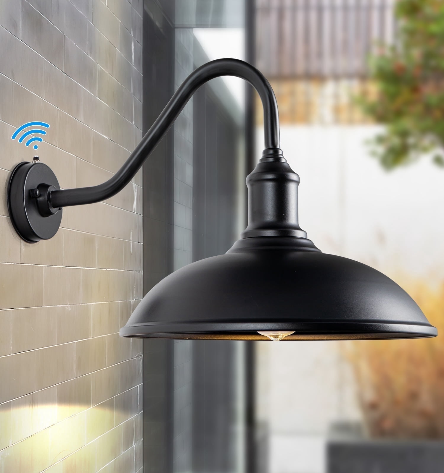 CHUXIA 15-inch Black Dusk to Dawn Gooseneck Barn Light Outdoor Farmhouse Waterproof E26 Wall Lights for Patio