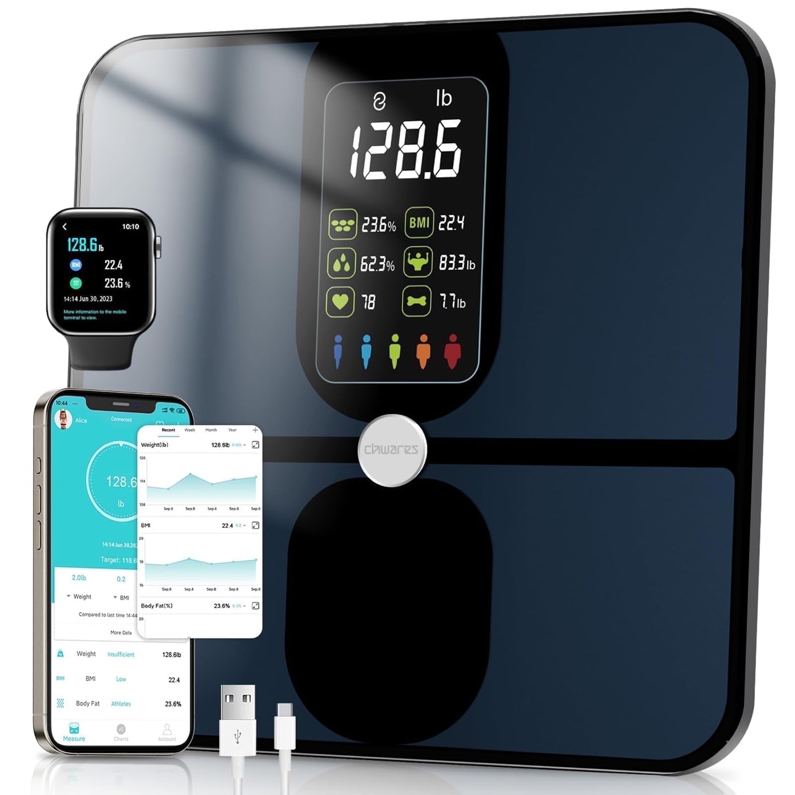 Black Smart Digital Body Analysis Scale with Large LCD Display