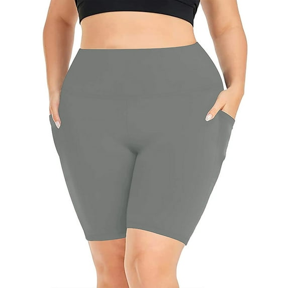 CHWGFWL Bike Shorts Plus Size Biker Shorts Women High Waisted Workout Shorts Seamless Butt Lifting Yoga Shorts With Pockets White Biker Shorts Women Walking Shorts for Women(Gray,XL)
