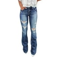 thumbnail image 1 of CHWGFWL Capri for Women Jeans Women's Juniors High Rise Denim Bell Bottom Flares Shorts for Women Trendy(Dark Blue,L), 1 of 6