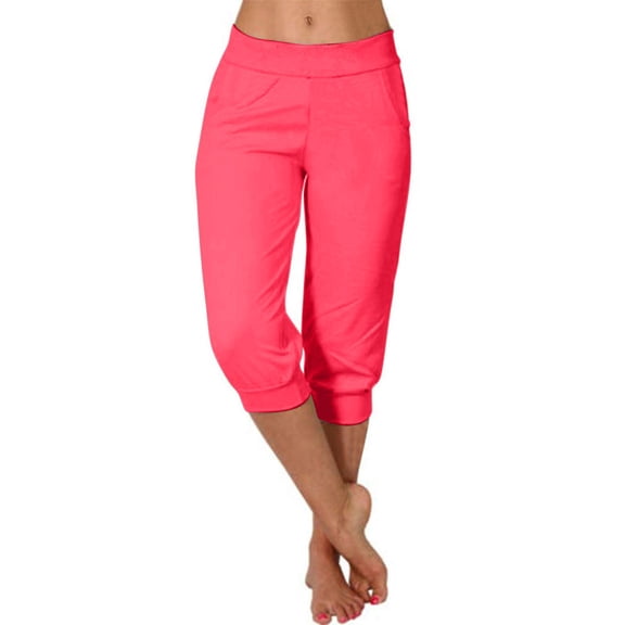 CHWGFWL Capris Pants for Women Capri Leggings for Women 2024 High Waisted Cutout Yoga Capris Lightweight Cozy Cropped Pants Solid Soft Pajams Pants Plus Size Pants (Watermelon Red,XXXL)