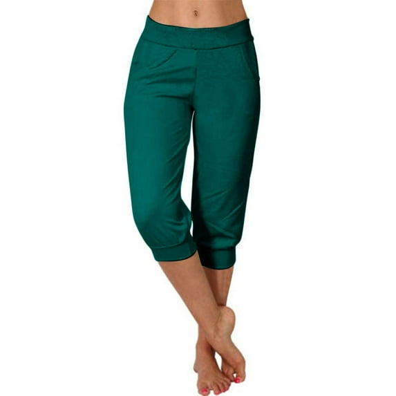 CHWGFWL Capris for Women Capri Leggings for Women 2024 High Waisted Cutout Yoga Capris Lightweight Cozy Cropped Pants Solid Soft Pajams Pants Linen Pants Women Petite Petite Linen Pants (Green,L)