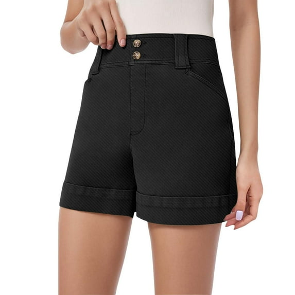 CHWGFWL Dress Pants Women Women Stretch Twill Shorts Summer Stretchy Jean Shorts Casual Chino Shorts High Waist Denim Shorts Shorts Work Pants Women Womens Dress Pants (Black,M)