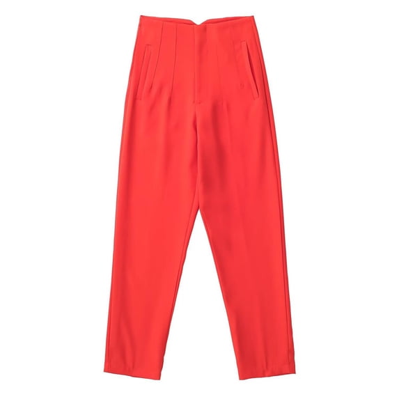 CHWGFWL Flowy Pants For Women Women'S Solid Colorhigh Waisted Straight Leg Pants Are Suitable Fordaily Commuting Wear Casual Lohas Time Slacks Women Clothing (Watermelon Red,XS)