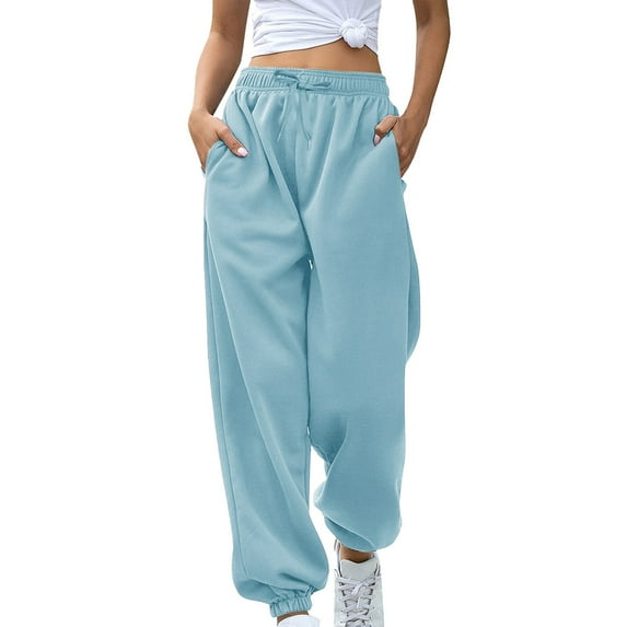 CHWGFWL High Waisted Wide Leg Pants for Women Women's Bottom Sweatpants Joggers Pants Workout High Waisted Yoga Pants With Pockets Petite Wide Leg Pants for Women (Blue,XL)