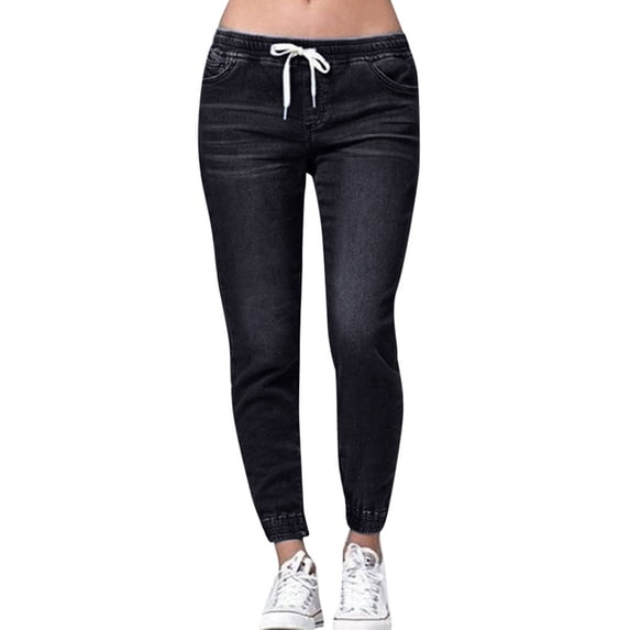 CHWGFWL Jeans for Women Trendy Elastic Plus Loose Denim Drawstring Cropped Casual Plus Women Autumn Jeans Women's Jeans Women's Jeans Pants Women Trendy (Black ,XXXXXL)