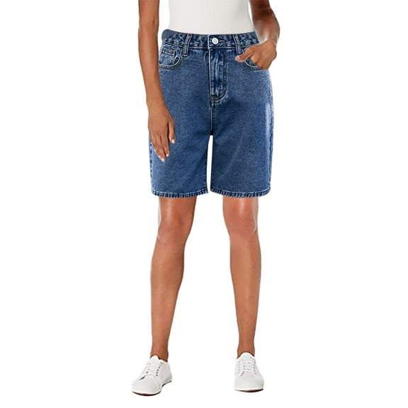 CHWGFWL Jeans for Women High Waisted A Shaped Casual Denim Shorts Medium Pants Large Size Cropped Pants Womens Jeans Shorts(Dark Blue,S)