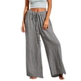 thumbnail image 1 of CHWGFWL Lightweight Summer Pants Women's Women's Loose Casual Drawstring High Waist Pants Solid Color Straight Slit Trousers Women's Vacation Outfits Bottoms for Women's Trendy (Gray ,M), 1 of 6