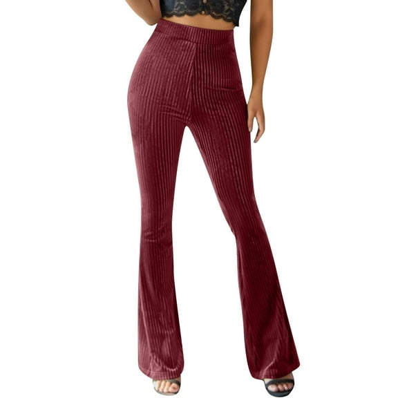 CHWGFWL Loose Pants Women's Velvet Elastic Waist Flare Leg Palazzo Long Pants Trousers Women's Casual Pants Elastic Waist Pants for Women Printed Pants for Women(Red ,XL)