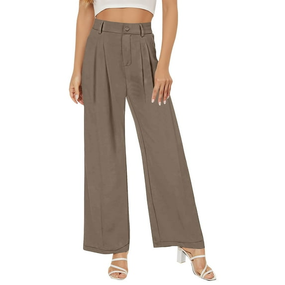 CHWGFWL Palazzo Pants for Women Casual 2024 Women's Solid Color Pleated Process Versatile Slimming Temperament Commuting High Waist Business Casual Trousers With Pockets (Khaki,M)