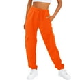 thumbnail image 1 of CHWGFWL Palazzo Pants for Women Casual Women's Casual Solid Pocket Pants High Waist Elastic Band Sweater Pants Drawstring Cargo Pants Summer Pants for Women Linen Pants Women Summer (Orange,XXXL), 1 of 5