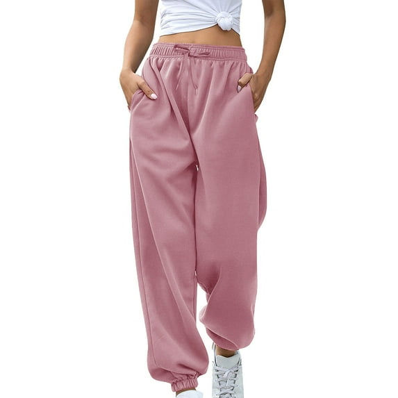 CHWGFWL Palazzo Pants for Women Dressy Women's Bottom Sweatpants Joggers Pants Workout High Waisted Yoga Pants With Pockets Womens Summer Pants Beach Pants for Women(Pink,L)