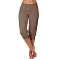 thumbnail image 1 of CHWGFWL Plus Size Capris for Women Capri Leggings for Women 2024 High Waisted Cutout Yoga Capris Lightweight Cozy Cropped Pants Solid Soft Pajams Pants White Linen Pants Women (Khaki,S), 1 of 5