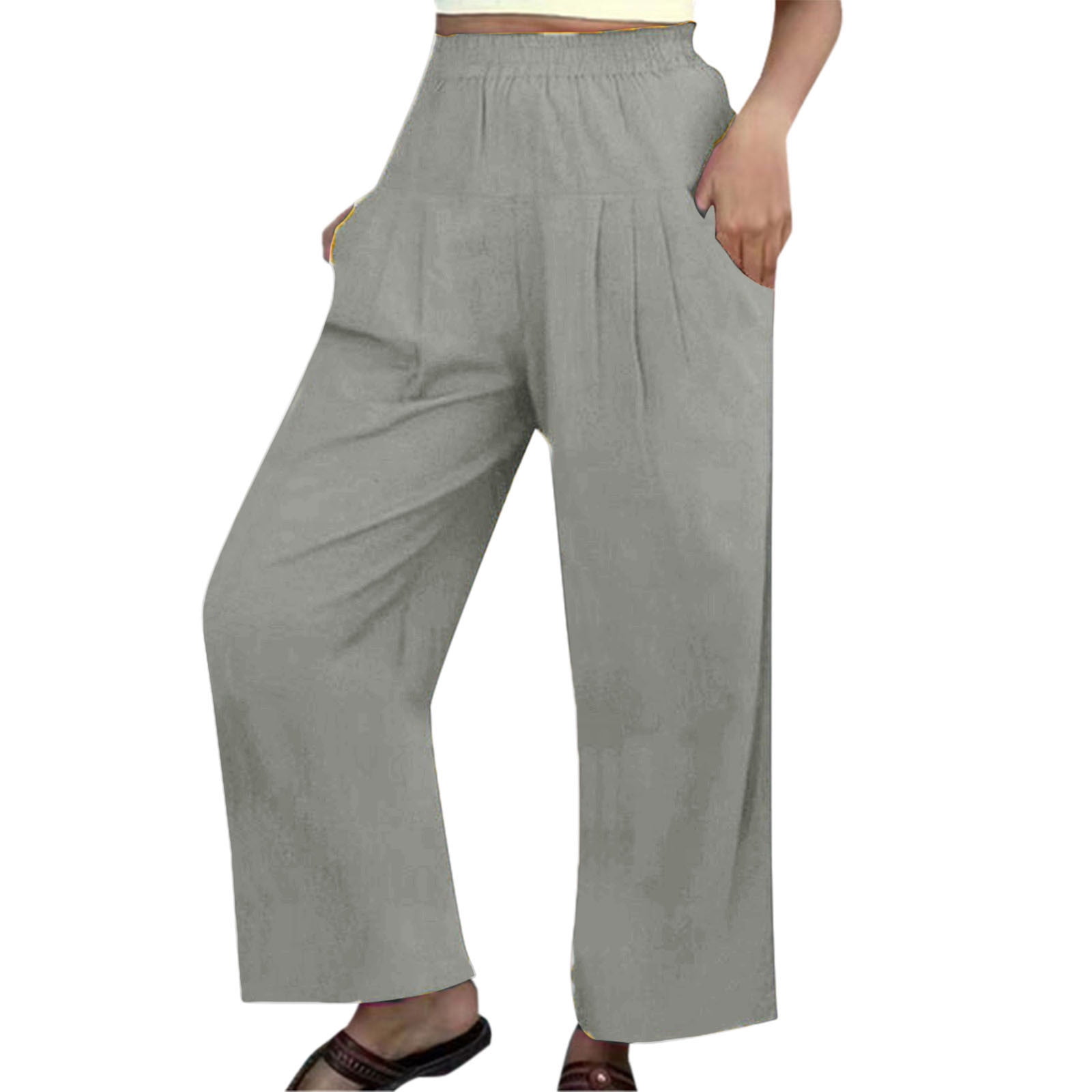 CHWGFWL Slacks for Women Women's Casual Solid Pants Elastic Waist Comfy