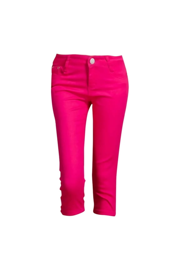 Stretch Capris for Women Women's Cotton Blend Capri Jeggings Stretchy Skinny Pants Jeans Leggings Black Shorts Women(Hot Pink,L)