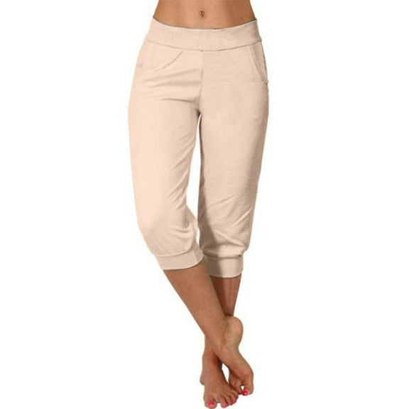 CHWGFWL Wide Leg Capris for Women Capri Leggings for Women 2024 High Waisted Cutout Yoga Capris Lightweight Cozy Cropped Pants Solid Soft Pajams Pants Women Capri Pants for Summer (Beige,M)