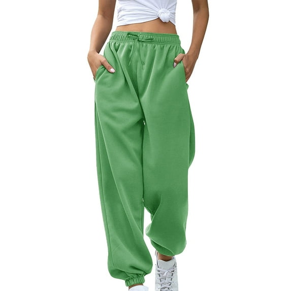 CHWGFWL Wide Leg Pants Woman Women's Bottom Sweatpants Joggers Pants Workout High Waisted Yoga Pants With Pockets High Waisted Pants for Women Trousers Pants for Women(Green,M)