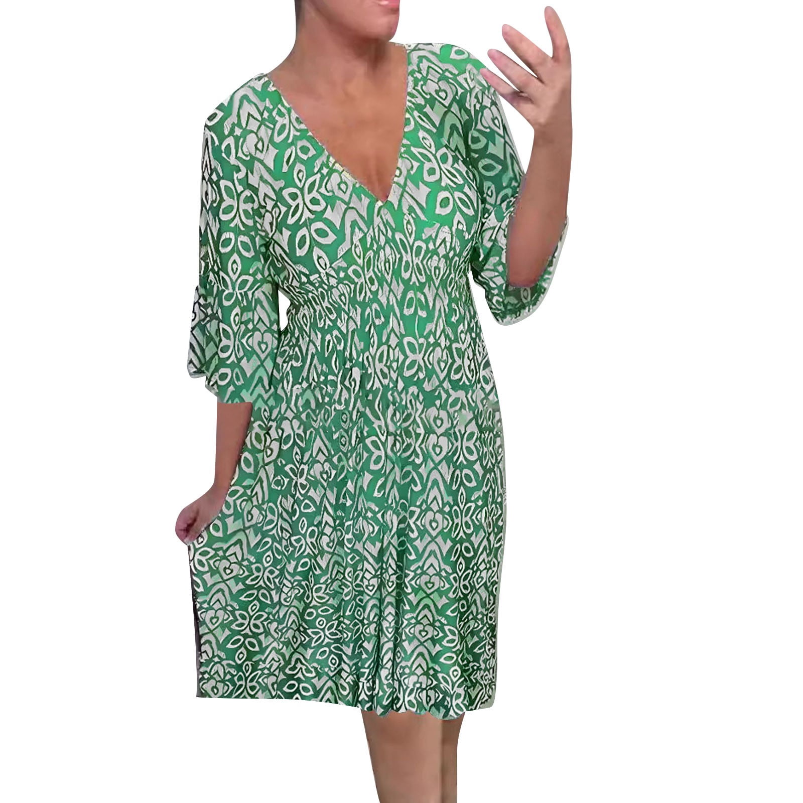 CHWGFWL Women's Summer V Neck Vintage Floral Print Seaside Vacation