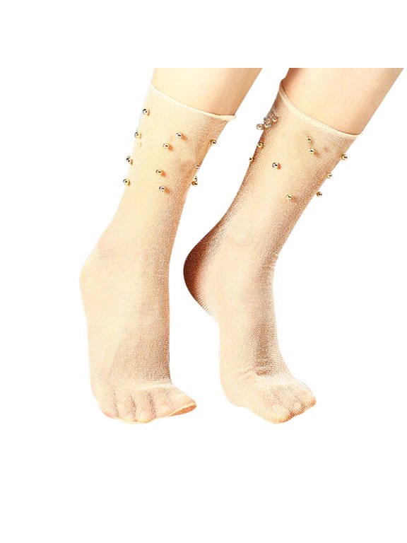 Womens Ankle Socks Women Ruffle Fishnet Ankle High Mesh Lace Fish Net Bright Silver Short Socks Women's Socks Socks for Women(Beige,One Size)