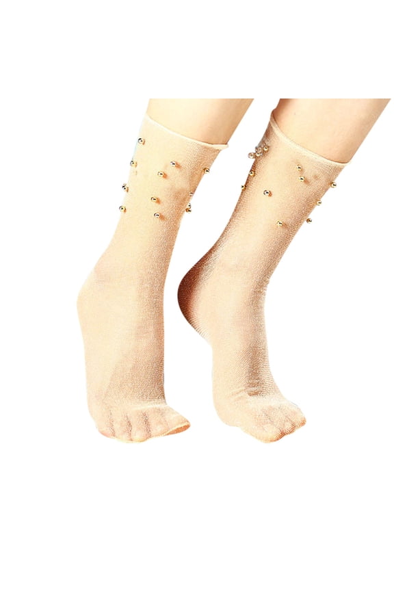 Womens Ankle Socks Women Ruffle Fishnet Ankle High Mesh Lace Fish Net Bright Silver Short Socks Women's Socks Socks for Women(Beige,One Size)