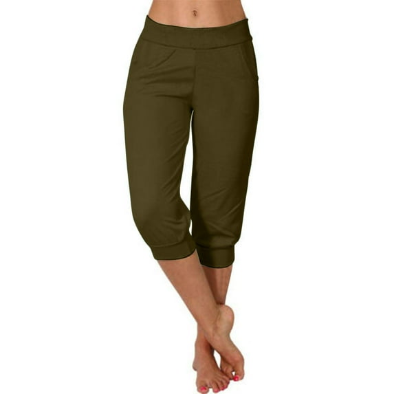 CHWGFWL Womens Capri Pants Capri Leggings for Women 2024 High Waisted Cutout Yoga Capris Lightweight Cozy Cropped Pants Solid Soft Pajams Pants Women Capri Pants for Summer (Coffee,XL)