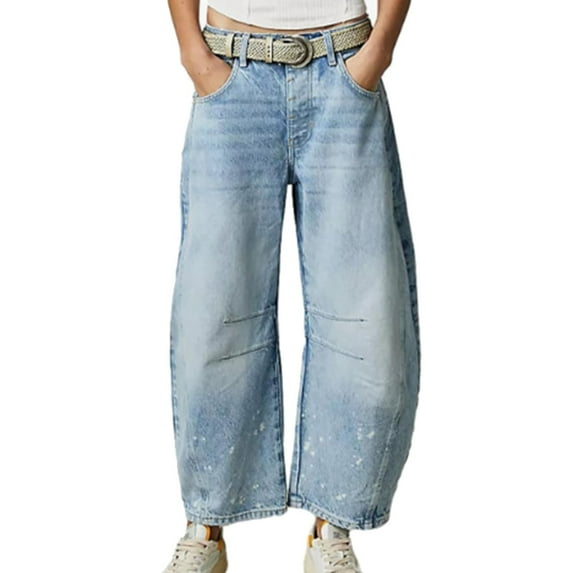 CHWGFWL Womens Capris for Summer Women's Baggy Jeans High Waisted Skinny Stretch Haren Pants Wide Legged Pants Denim Shorts Women(Sky Blue,M)