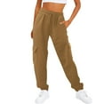 thumbnail image 1 of CHWGFWL Womens Linen Pants Women's Casual Solid Pocket Pants High Waist Elastic Band Sweater Pants Drawstring Cargo Pants Wide Leg Dress Pants for Women Women Dress Pants (Coffee,XXXL), 1 of 4
