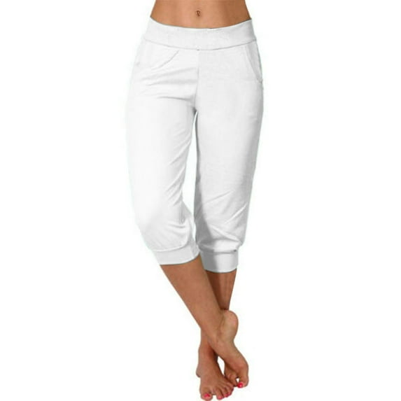 CHWGFWL Womens Plus Size Capris Capri Leggings for Women 2024 High Waisted Cutout Yoga Capris Lightweight Cozy Cropped Pants Solid Soft Pajams Pants White Linen Pants Women (White,L)
