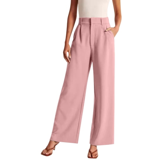 CHWGFWL Womens Summer Pants Lightweight Tailored Premium Fabric Wide Leg Pants Women's Casual High Waisted Wide Leg Pants Casual Pants With Pockets Wide Leg Linen Pants for Women (Pink,XXXXL)