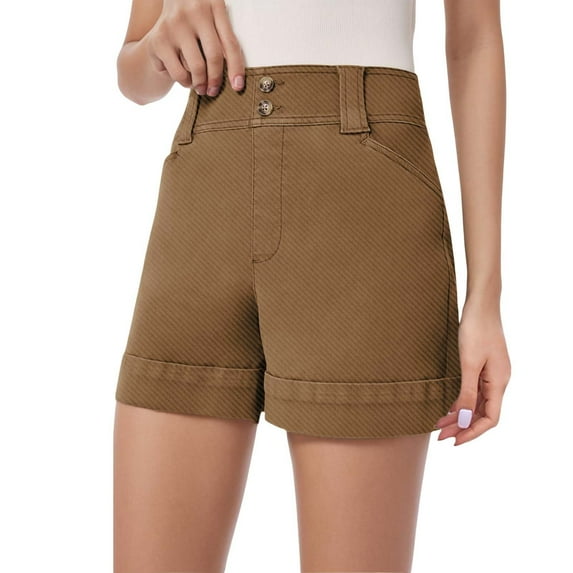 CHWGFWL Womens Wide Leg Pants Women Stretch Twill Shorts Summer Stretchy Jean Shorts Casual Chino Shorts High Waist Denim Shorts Shorts Summer Pants for Women 2024 (Brown,XL)
