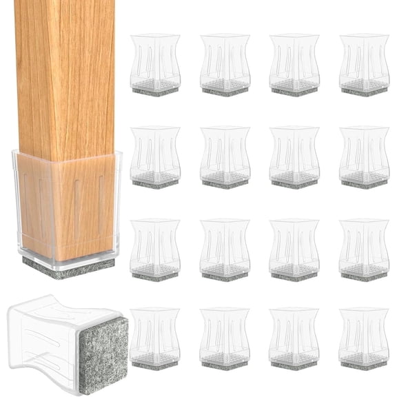 CHWM Clear Square Chair Leg Protectors,Silicone Chair Leg Covers,Furniture Cups/Caps,with Felt Pads,XL(1.57-1.81") 16 Pack.