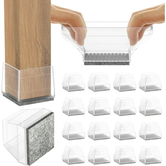CHWM Square Chair Leg Floor Protectors, Silicone Felt Furniture Legs Caps,None Noise, Easy to Move,Clear 1.26-1.57".16Pack.