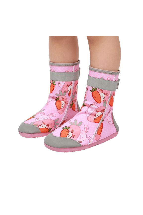 Kids High Ankle Water Boots, Lightweight Quick Dry Aqua Socks Adjustable Strap Non Slip Sole Toddler Swim Wading Shoes for Beach Pool Surf Water Park Summer Outdoor Pink Size 24