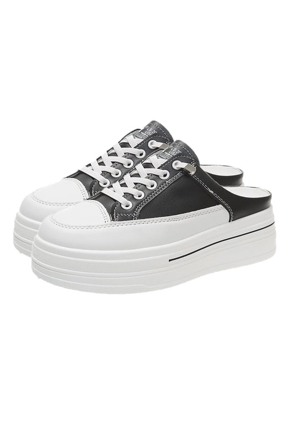 Women's Canvas Mule Sneakers Slip on Platform Shoes Comfortable Breathable Casual Indoor Outdoor Black Size 37