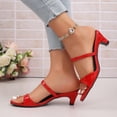 thumbnail image 1 of CHWshoes Women's Kitten Heel Sandals Open Toe Ankle Strap Low Heel Dress Sandals for Women Comfort Summer Dress Shoes for Wedding Party Office Red Size 42, 1 of 4