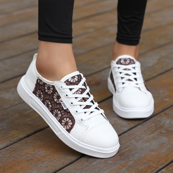 CHWshoes Women's Mesh Lace Floral Lace Up Fashion Sneakers Hollow Out Breathable Low-Top Shoes, Suitable for Sports, Daily Walks Outdoor Dressy Casual Footwear Coffee Size 39