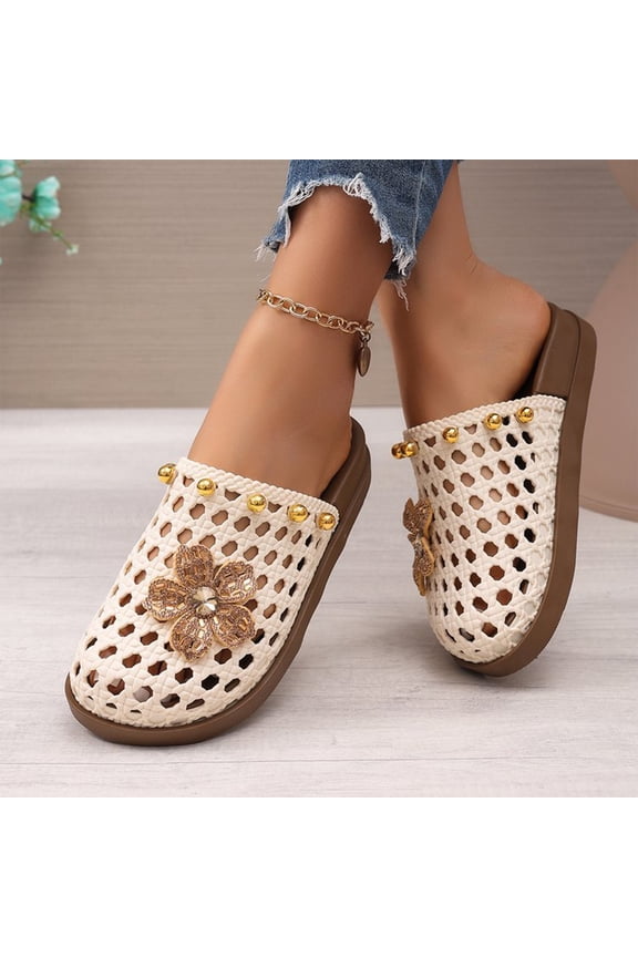 Woven Flat Sandals for Women Slip on Mesh Flats with Bow Knot Decoration Round Toe Espadrilles Slides Summer Mules Trendy White Size 38