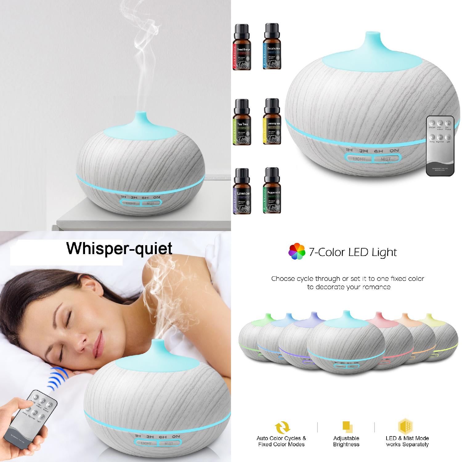 CHYJSQ Premium 550ml Wood Grain Essential Oil Diffuser Remote Control 7 ...
