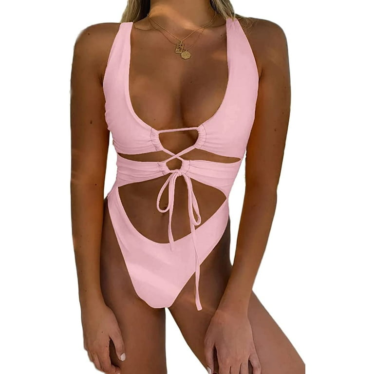 CHYRII Women's Sexy Cutout Lace Up Backless High Cut One Piece Swimsuit  Monokini 