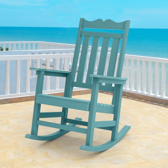 CHYVARY 1 Peak Patio Adirondack Chair Plastic Single Chairs,Rocking Chair Fire Pit Outdoor Lounge Chair for Lawn and Garden,Lake Blue