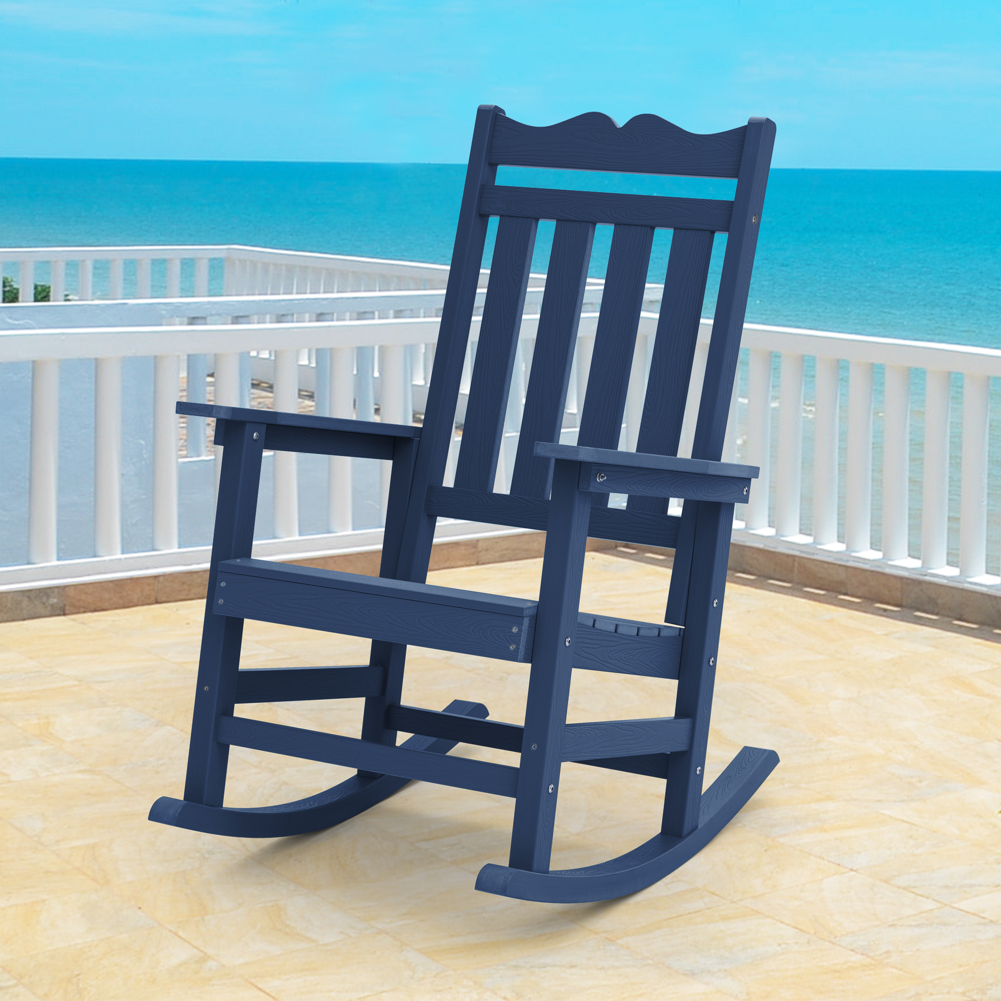 CHYVARY 1 Peaks Patio Adirondack Chair Plastic Single Chairs, Rocking Chair Fire Pit Outdoor Lounge Chair for Lawn and Garden,Navy Blue - image 1 of 8